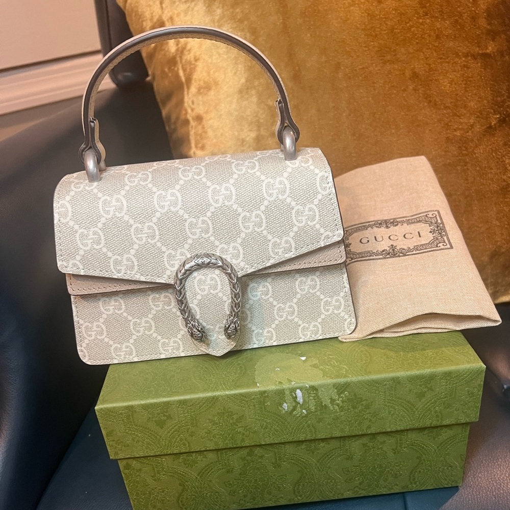 NIB Gucci New Mini Bag GG Supreme Monogram Mini Dionysus Top Handle